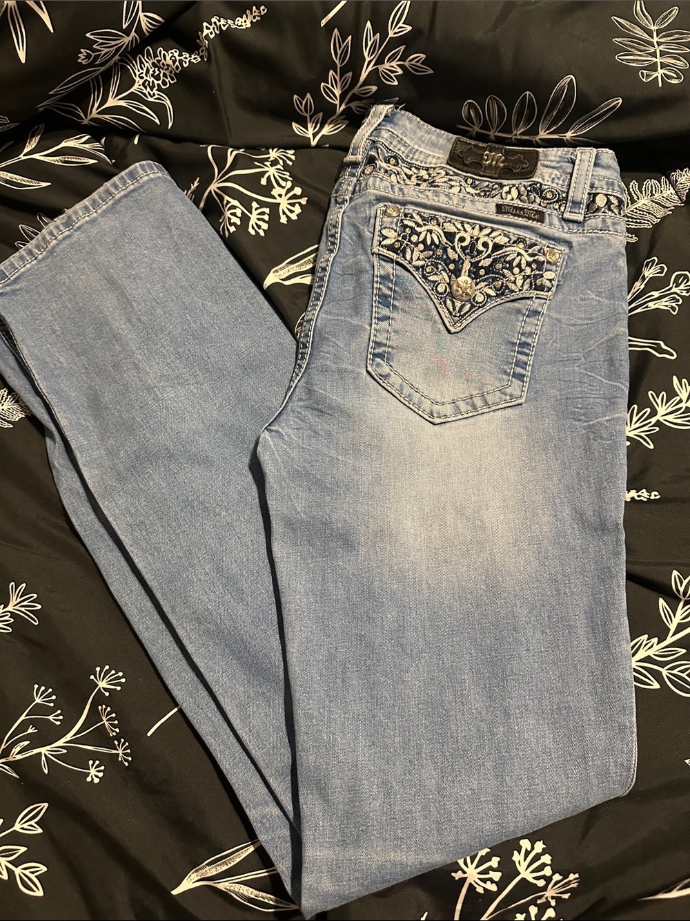 Miss Me Light Blue Embroidered Bootcut Jeans